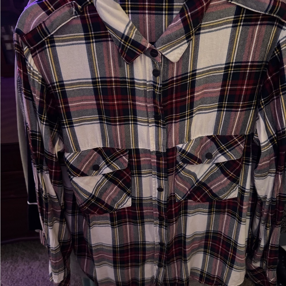 SANCTUARY BOYFRIEND SHIRT PLAID‎ SNAP BUTTON LONG SLEEVE TUNIC TOP - Picture 2 of 7